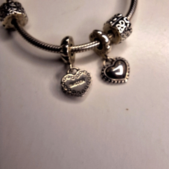 Pandora barrel clasp snake chain braclet 2 stoppers and my special sister charms - Picture 3 of 9